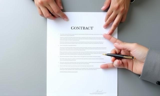 A business professional reviewing a contract with a magnifying glass